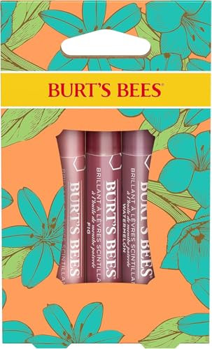 Burt's Bees Lip Balm Spring Gifts, 3 Nourishing Lip Care Shimmers for All Day Glow, Kissable Color Spring Gift Set -Peony, Fig & Rhubarb (Packaging M