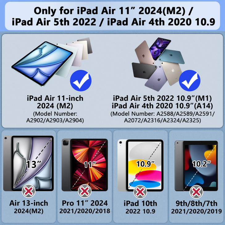 Grifobes Case for iPad Air 11-inch (M3/M2) 2025/2024, for iPad Air 5th/4th Generation 2022/2020 10.9", Heavy Duty Rugged Cover with Stand/Pencil Hold