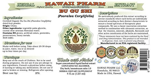 Bu Gu Zhi Alcohol-Free Liquid Extract, Bu Gu Zhi, Psoralea (Psoralea Corylifolia) Fruit Glycerite Hawaii Pharm Natural Herbal Supplement 2 oz