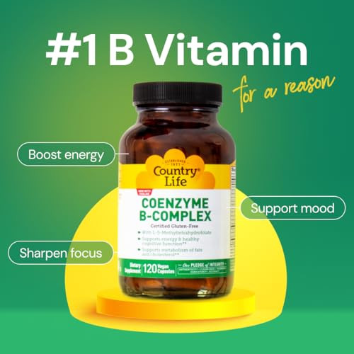 Country Life Coenzyme B-Complex, 120 Capsules  Supports Energy & Metabolism, Mood & Cognitive Function  Vegan, Gluten-Free, Bioavailable B Vitamins