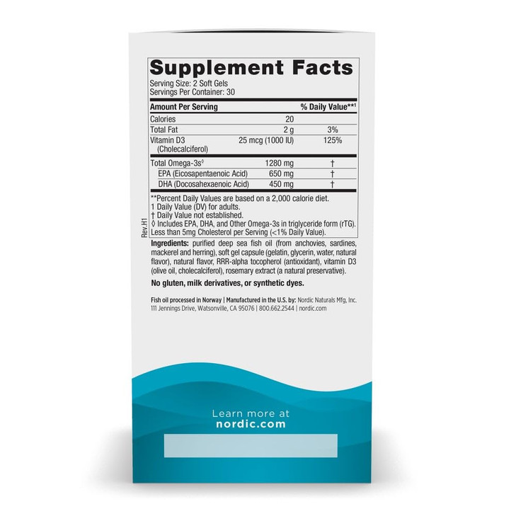 Nordic Naturals Ultimate Omega-D3, Lemon Flavor - 60 Soft Gels - 1280 mg Omega-3 + 1000 IU Vitamin D3 - EPA & DHA - Promotes Brain, Heart, & Immune H