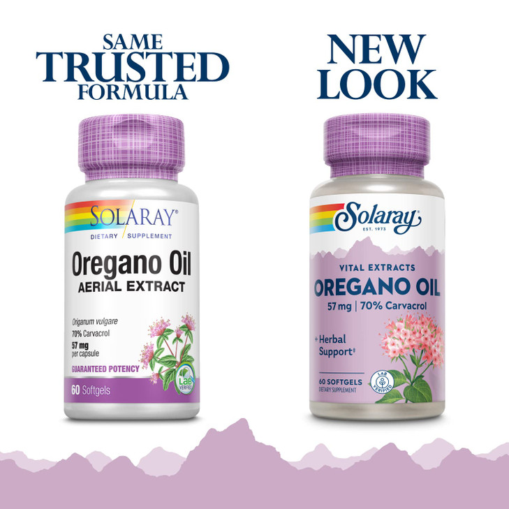 SOLARAY Oregano Oil 57 mg - Oil of Oregano Softgels - Herbal Supplements for Overall Health and Wellness Support w/ 70% Carvacrol - Extra Virgin Oliv
