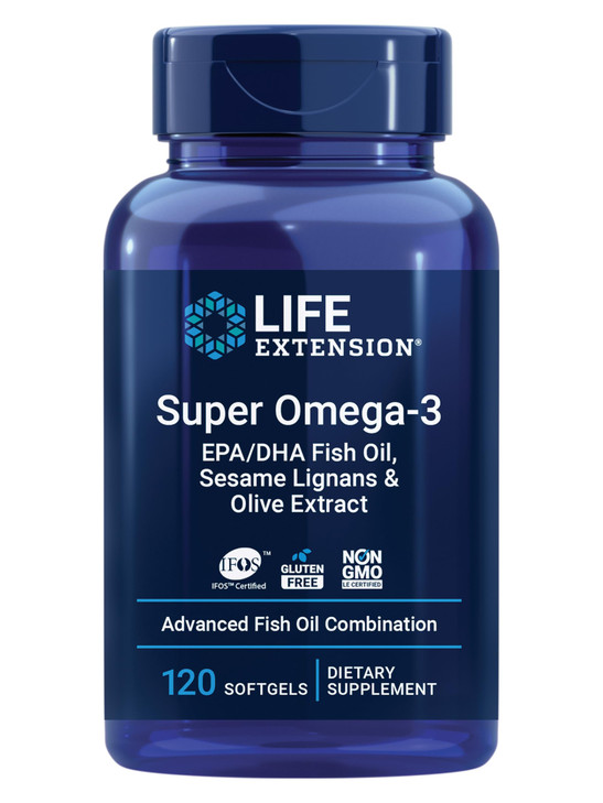 Life Extension Super Omega-3 EPA/DHA Fish Oil, Sesame Lignans & Olive Extract  Cognitive Health, Cholesterol Health Support, Gluten-Free, Non-GMO, 1