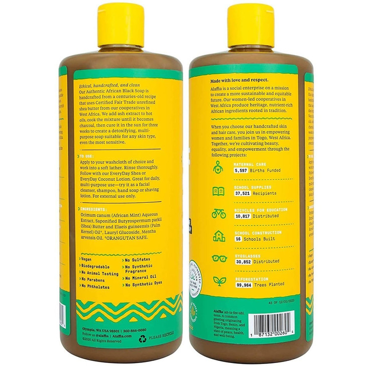 Alaffia Authentic African Black Soap Variety 2-Pack  All-In-One Liquid Soap, Travel-Size Eucalyptus Tea Tree + Full-Size Peppermint Body Wash, Face