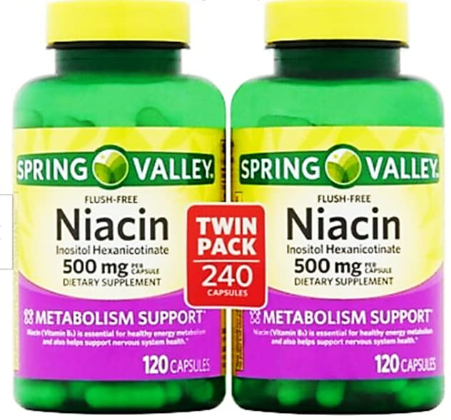 Spring Valley - Flush Free Niacin (B-3) 500 mg, 240 Capsules (2 Bottles of 120)