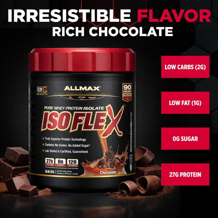 ALLMAX ISOFLEX Pure Whey Isolate Protein Powder - Gluten Free, Low Lactose, Sugar-Free - High-Protein, Clean, Keto-Friendly for Pre Post Workout Supp