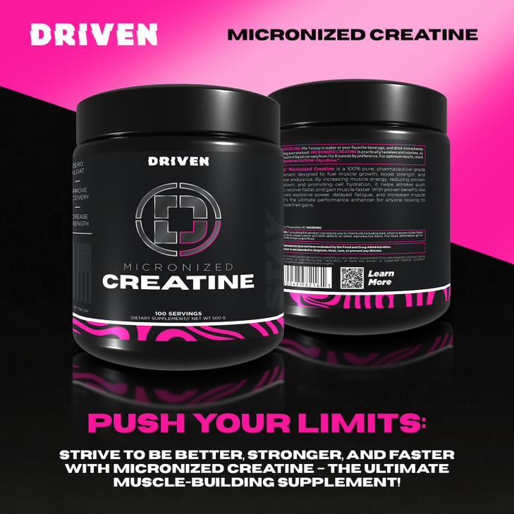 Driven Nutrition Micronized Creatine Monohydrate Powder  500g | Pure, Unflavored, 5g Per Serving | Muscle Strength, Power, Endurance & Recovery Supp