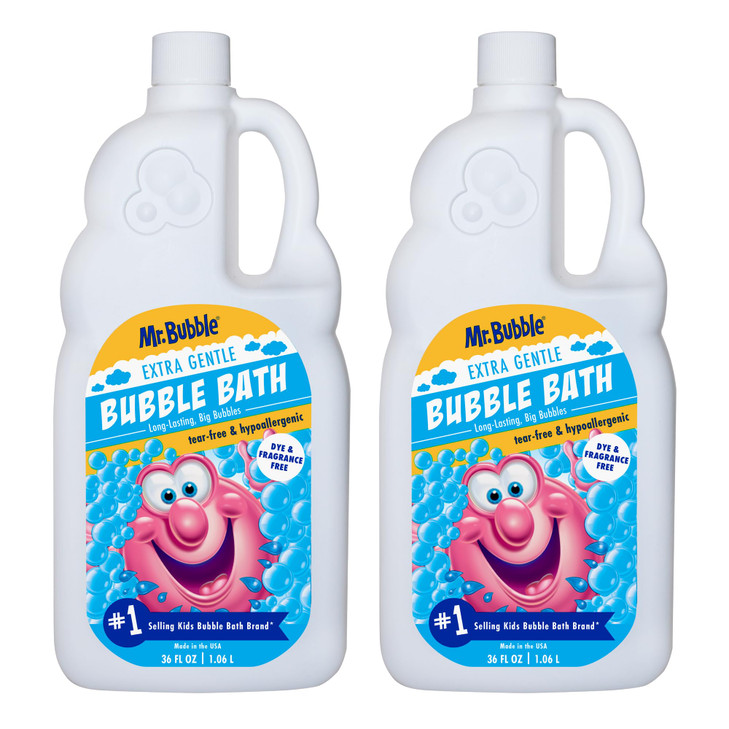 Mr. Bubble Extra Gentle Bubble Bath - Hypoallergenic, Tear Free Bubble Bath Solution Perfect for Sensitive Skin (Pack of 2 Bottles, 36 fl oz Each)