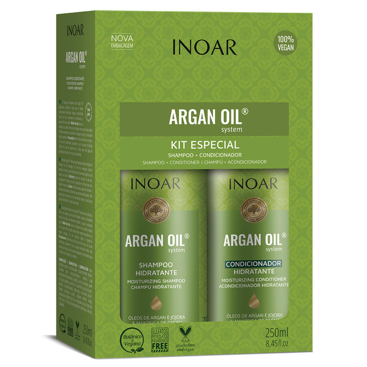 Inoar Argan Shampoo & Moisturizing Conditioner Haircare Set with Argan Oil & Cocoa Butter for Smoothing Repair, 2x250ml