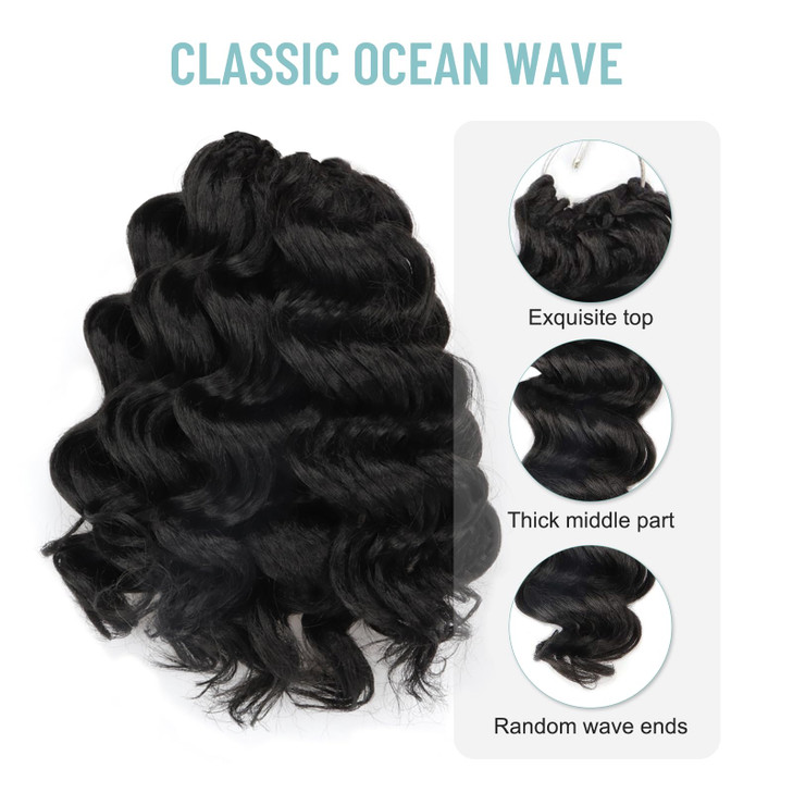 ToyoTree Ocean Wave Crochet Hair - 9 Inch 8 Packs Natural Black Short Curly Deep Wave Crochet Hair, Synthetic Ocean Wave Braiding Hair Extensions (9