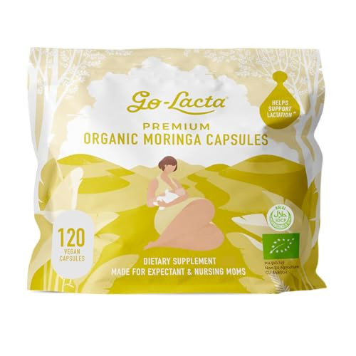 Go-Lacta® 100% Organic Moringa Capsules for Breastfeeding Moms - 60 Capsules - Pure Premium Postnatal Vitamins - Breastfeeding Supplements to Increas
