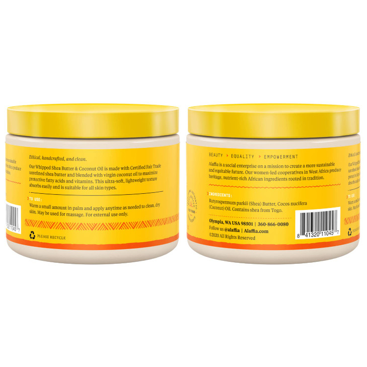 Alaffia Whipped Shea Butter & Coconut Oil, Skin Care and Hair Care, Nourishing Moisturizer Improves Elasticity and Repairs with Vitamin E, Unscented,