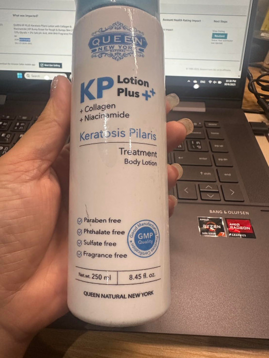 QUEEN KP PLUS Keratosis Pilaris Lotion with Collagen & Niacinamide for Rough & Bumpy Skin, Exfoliating 12% Glycolic + 2% Salicylic Acid, AHA BHA Frag