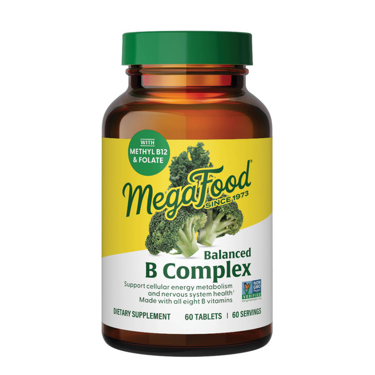 MegaFood Balanced B Complex - B Complex Vitamin Supplement - 8 B Vitamins Including Vitamin B6, Vitamin B12, Folate, Biotin & More - Supports Cellula