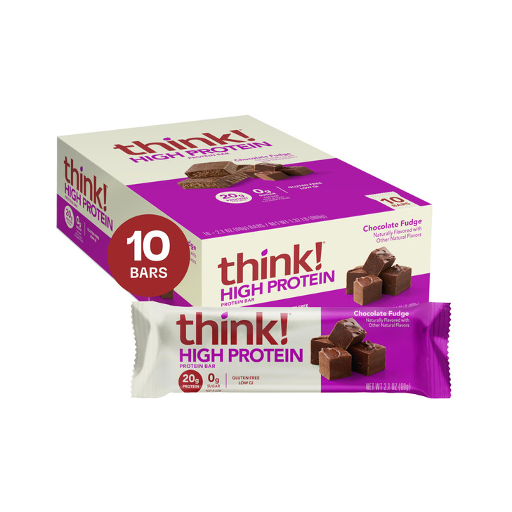 think! Protein Bars, High Protein Snacks, Gluten Free, Kosher Friendly, Chocolate Fudge, Nutrition Bars, 2.1 Oz per Bar, 10 Count (Packaging May Vary