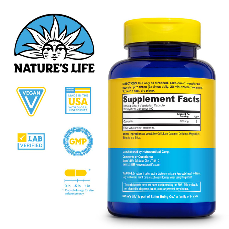 Nature's Life Fortifying Quercetin 370 mg - Bioflavonoid Support for Overall Wellness - Quercetin Supplements - Lab Verified, 60-Day Money-Back Guara