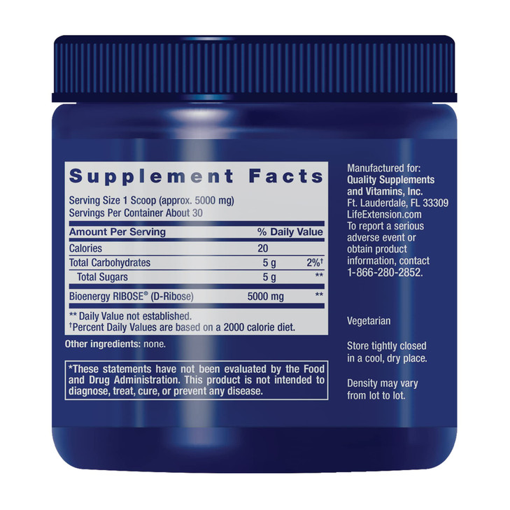 Life Extension D-Ribose Powder, Dissolve in Liquid to Encourage Cellular Energy Production and Support Heart and Muscle Health, Gluten-Free, Non-GMO,