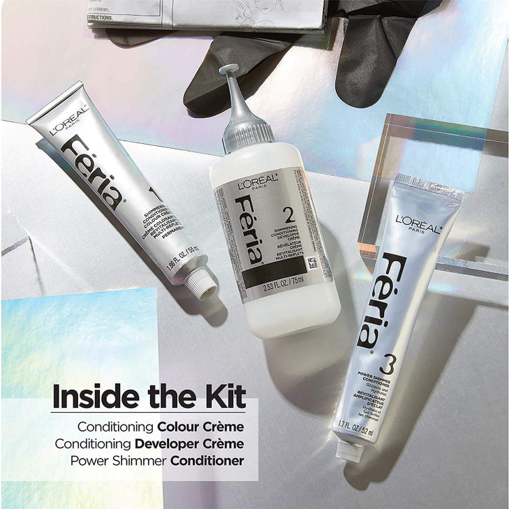 L'Oreal Paris Feria Multi-Faceted Shimmering Permanent Hair Color, 411 Sapphire Smoke (Smokey Blue), Hair Dye Kit, Pack of 2