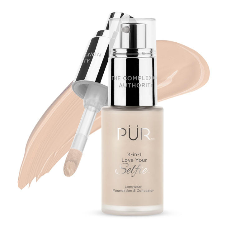 PÜR MINERALS 4-in-1 Love Your Selfie Foundation & Concealer - Longwear Full Coverage Liquid Makeup Foundation with Hydrating Blend for Refined-Lookin