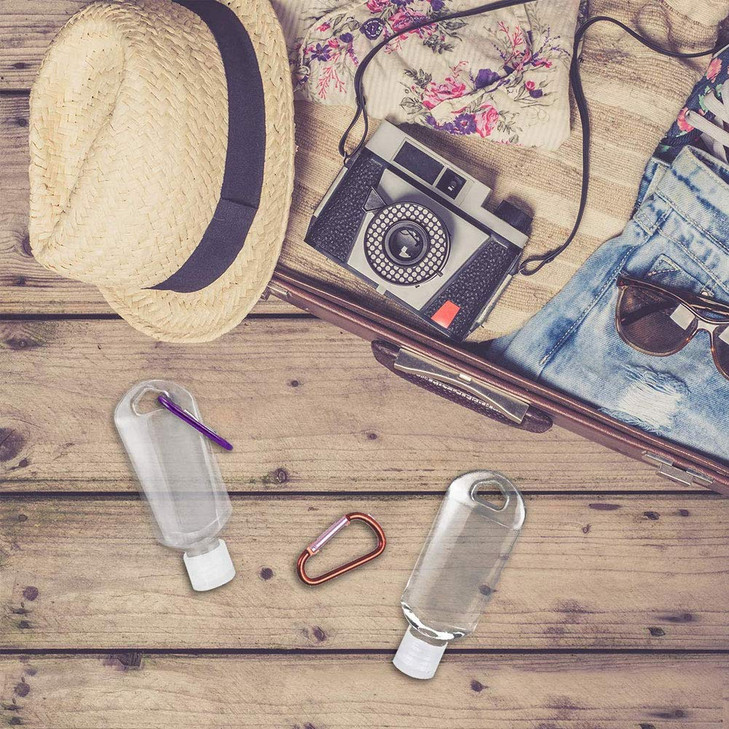 50 Pack Travel Plastic Clear Keychain Bottles,2 oz Leakproof Refillable Empty Bottles Portable Liquid Squeeze Container Flip Cap (50pc)