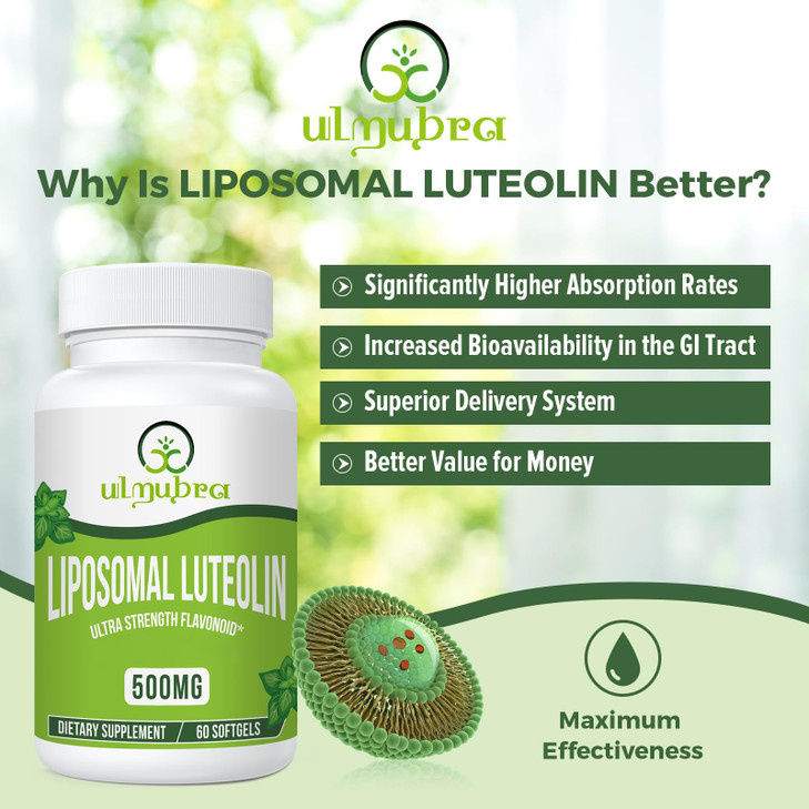 Ulmubra Liposomal Luteolin 500MG, Maximum Absorption, Potent Flavonoid, 120 Softgels, Luteolin Supplement, Non-GMO, Gluten Free