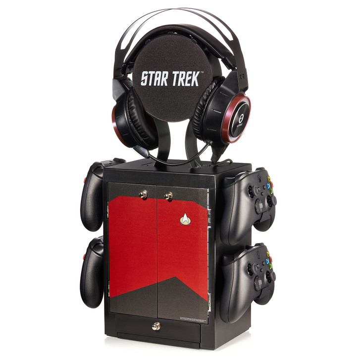 Numskull Official Red Star Trek Gaming Accessory Locker & Storage Stand  Holds 10 Games/DVDs, 4 Controllers, Headset, and Accessories  Durable & Co