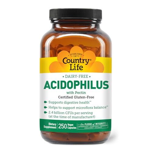 Country Life Acidophilus Probiotic Supplement for Women & Men - Free from Common Allergens - 2.4 Billion CFUs to Support Digestive Health - Dairy-Fre