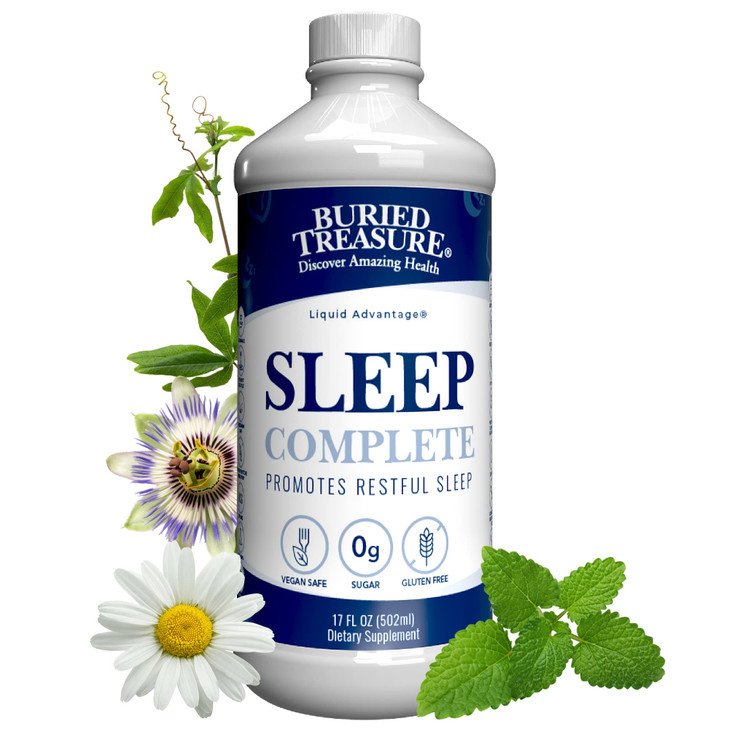 Buried Treasure Sleep Complete Promotes Restful Sleep with Chamomile Passion Flower Lemon Balm Melatonin Herbal Whole Food Complex 16 oz