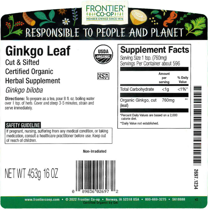 Frontier Co-op Organic Ginkgo Leaf, 1lb Bulk Bag, Cut and Sifted | Dried Ginkgo Biloba Leaf | Ideal for Tea and Herbal Uses, Kosher