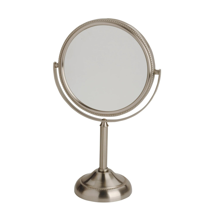 JERDON Two-Sided Tabletop Makeup Mirror - Makeup Mirror with 10X Magnification & Swivel Design - Portable 6-Inch Diameter Mirror in Nickel Finish - M