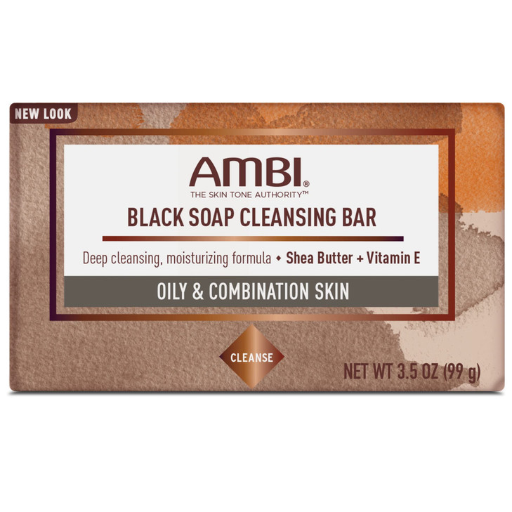 Ambi Black Soap Cleansing Bar, Deep Cleansing, Moisturizing Formula with Shea Butter + Vitamin E for Oily & Combination Skin, 3.5 OZ - 5 Pack