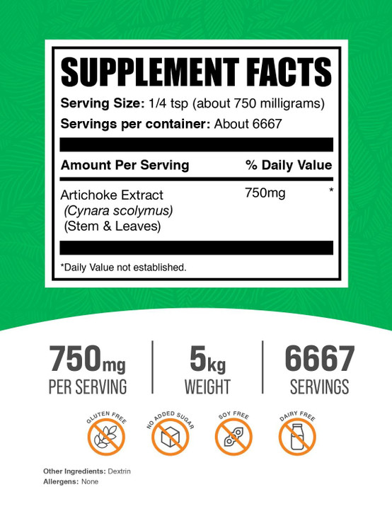 BulkSupplements.com Artichoke Extract Powder - Herbal Supplement, Artichoke Supplement - Vegan & Gluten Free, 750mg per Serving, 500g (1.1 lbs) (Pack
