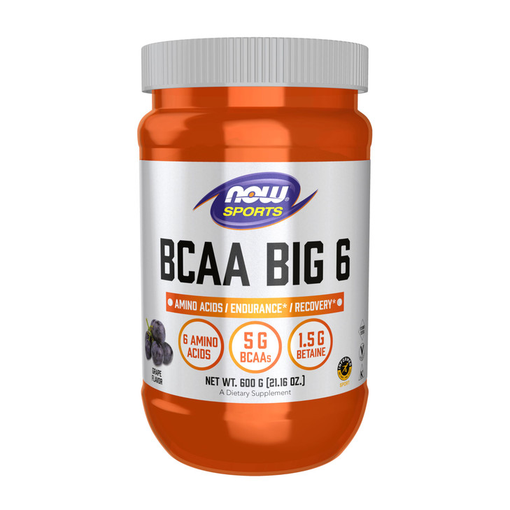 NOW Foods Sports Nutrition, BCAA (Branched Chain Amino Acids) Big 6, Grape Flavor, 600 Grams