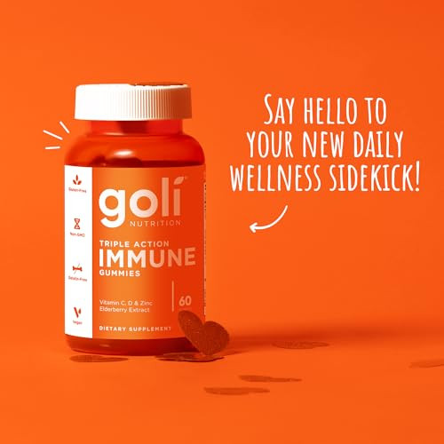 Goli Triple Action Immune Gummies with Vitamin C, D, Zinc - Elderberry Extract, Echinacea, Turmeric, Ginger - Vegan, Non-GMO, Gluten-Free