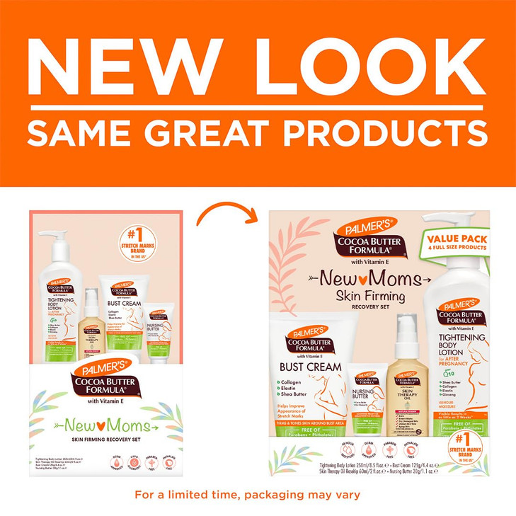 Palmer's Cocoa Butter Formula New Moms Skin Recovery Postpartum Essentials, Body Lotion (8.5 oz) + Nursing Butter (1.1 oz) + Bust Cream (4.4 oz) + Sk