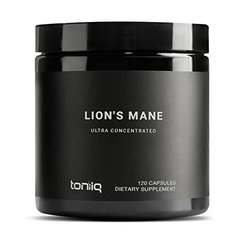 Toniiq Lions Mane Supplement Capsules  Standardized >20% Beta-Glucans - Full-Spectrum Fruiting Body + Mycelium - USA-Grown - Third-Party Tested - 12