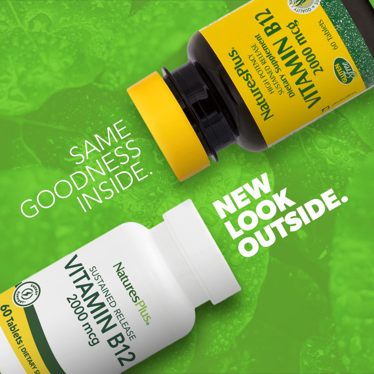 NaturesPlus Vitamin B12 2000 mcg - 60 Sustained Release Tablets - Energy & Immune Health Support - Gluten Free, Vegetarian - 60 Servings