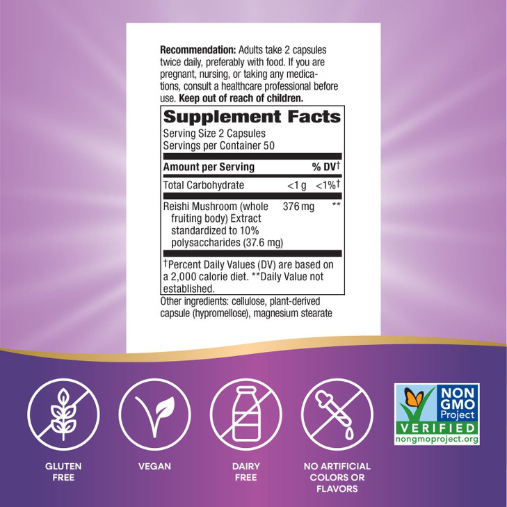 Natures Way Reishi Mushroom Supports Immune Function* Non-GMO Project Verified Adaptogenic* 100 Capsules