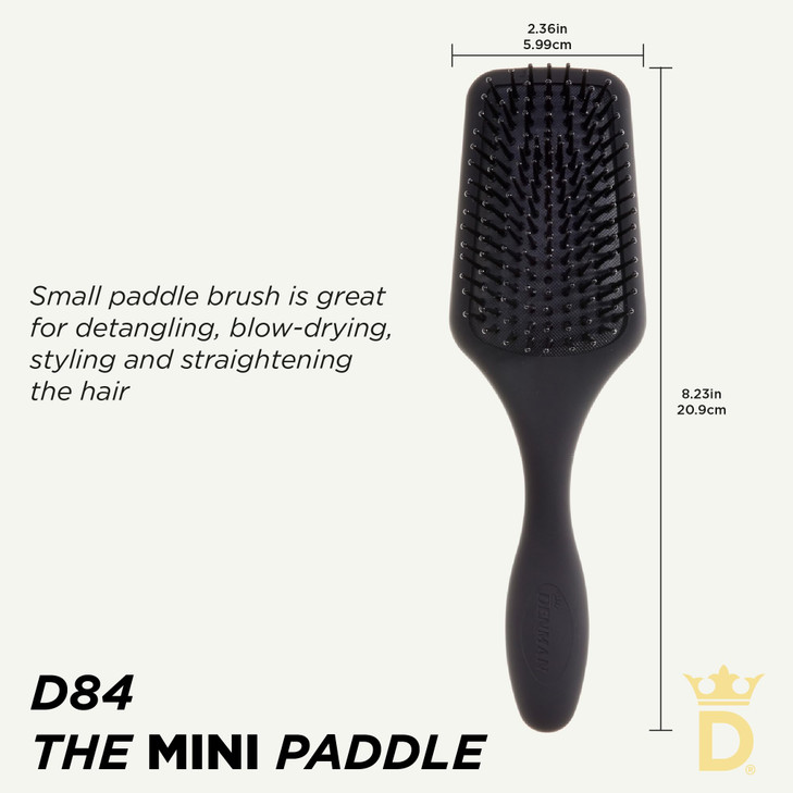 Denman (Black) Mini Paddle Cushion Hair Brush for Blow Drying, Detangling & On the Go Travel - Comfortable Styling, Straightening & Smoothing - For W