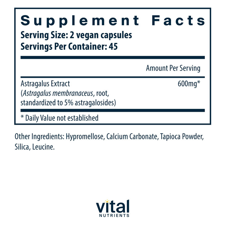 Vital Nutrients - Astragalus Root Extract - Vegan Formula - Herbal Support for The Immune System - 90 Vegetarian Capsules per Bottle - 300 mg