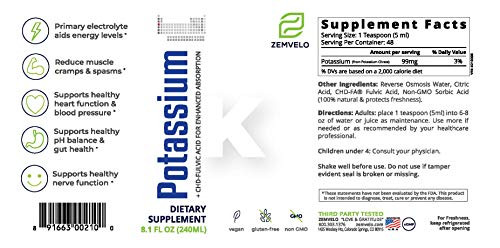 Liquid Ionic Potassium Citrate Supplement | Potassium Electrolyte | Support Healthy Heart | Healthy Gut pH Balance | Support Muscle Health | 8oz, 48