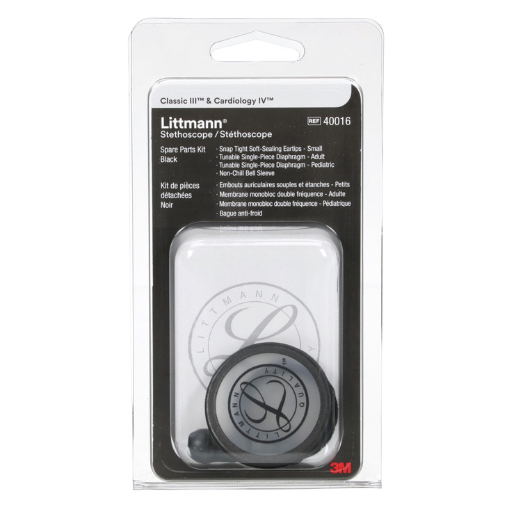3M Littmann Stethoscope Spare Parts Kit  Black, Compatible with Classic III, Cardiology IV, CORE Digital, Includes Eartips, Adult & Pediatric Diap