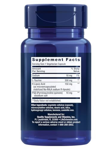 Life Extension Mitochondrial Basics with PQQ, L-Taurine, R-lipoic Acid, foundational Supplement for Cellular Energy Production, Brain and Heart Healt