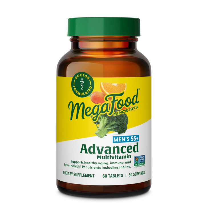 MegaFood Advanced Multivitamin for Men 55+, Mens Multivitamins 50 Plus, Methylated B12, Methyl folate, Choline, Vitamin D, Brain & Muscle Health, Imm