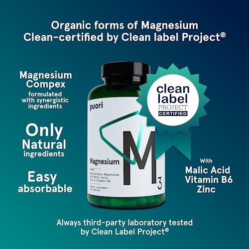 Puori Magnesium Complex Supplement - High Absorption Magnesium Taurinate & Gluconate, Zinc, Vitamin B6 & Malic Acid for Sleep Support, Immune & Bone