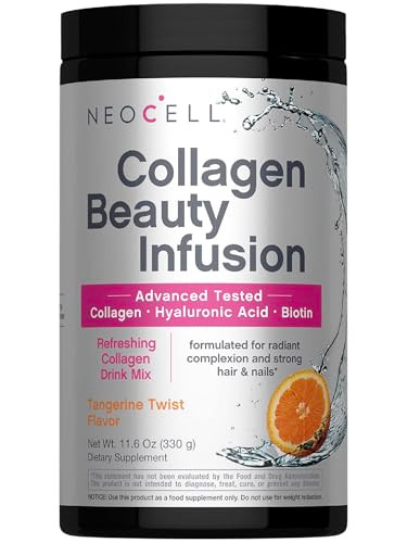 NeoCell Collagen Peptides Powder | 11.6 oz | Grass Fed Bovine | with Biotin and Hyaluronic Acid | Tangerine Twist Flavored | Beauty Infusion Drink Mi