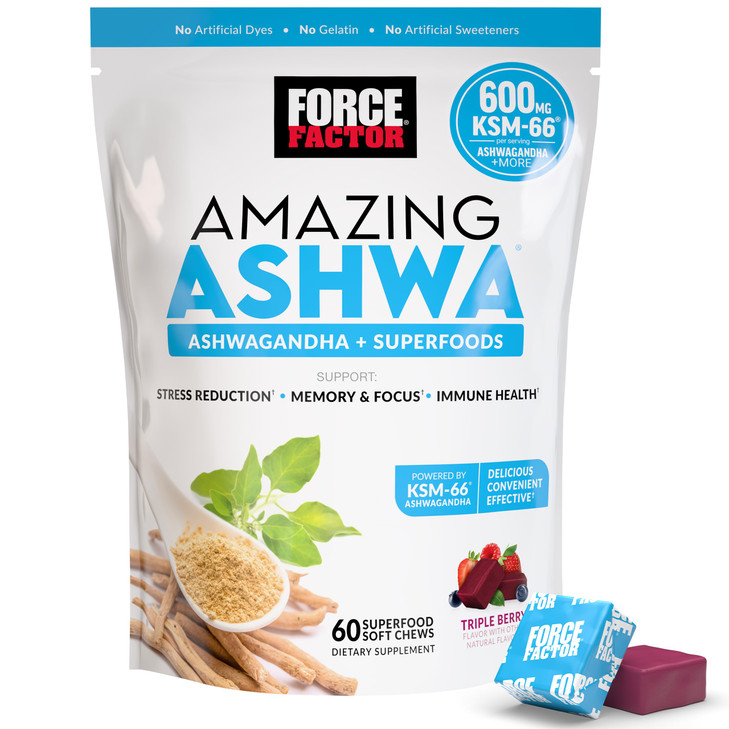 Force Factor Amazing Ashwa for Stress Relief, Memory, Focus, and Immune Support Health, Ashwaganda Supplement with KSM-66 Ashwagandha for Stress, 60
