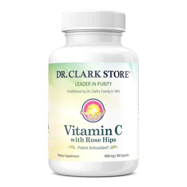 Dr. Clark Vitamin C with Rose HIPS Supplement  1000mg, 100 Gelatin Capsules, Immune Support & Antioxidant Protection