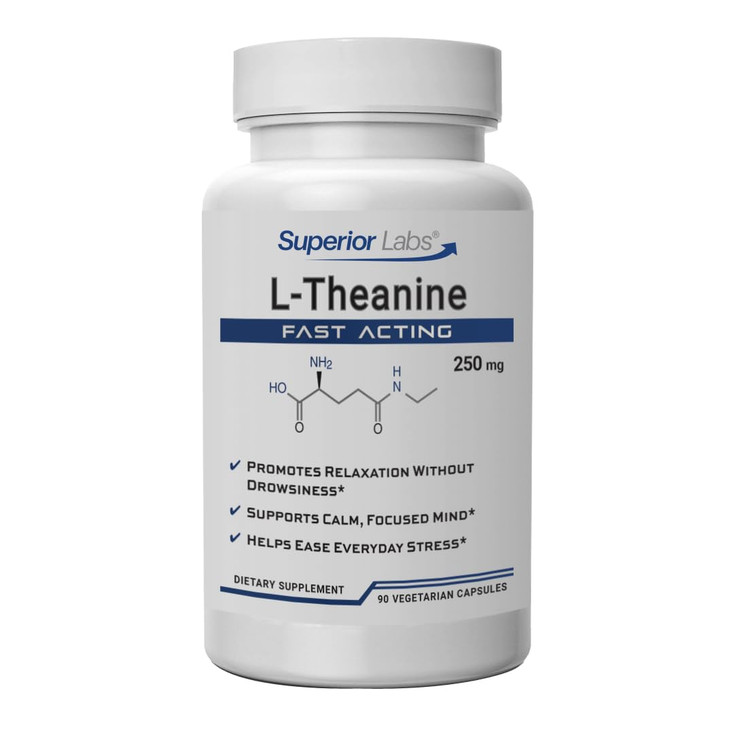 Superior Labs L-Theanine 250 mg Capsules, Non-GMO, Promotes Non Drowsy Relaxation & Helps Ease Everyday Stress, Supports Healthy Sleep, Promotes a Fo