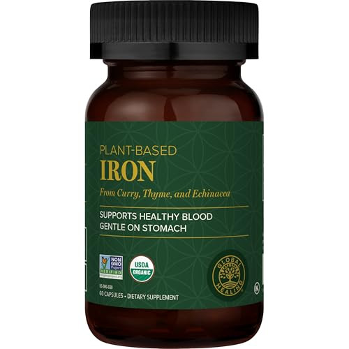 Global Healing Iron Supplement for Women and Men - Blood Builder Liquid Iron Vitamin with Curry Plant Extract - Natural Energy to Combat Fatigue, Bra